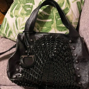 Ferragamo leather bag black luxury soft weaved